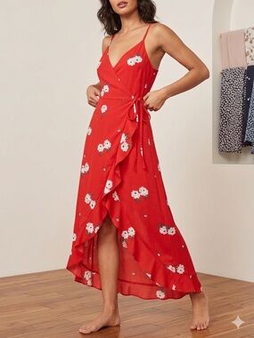 H&M Red Floral High-Low Wrap Dress